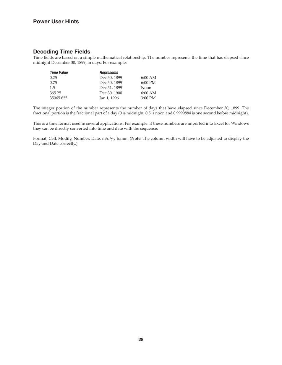 Decoding time fields, Power user hints | SKC DataTrac for the Pocket Pump User Manual | Page 30 / 33