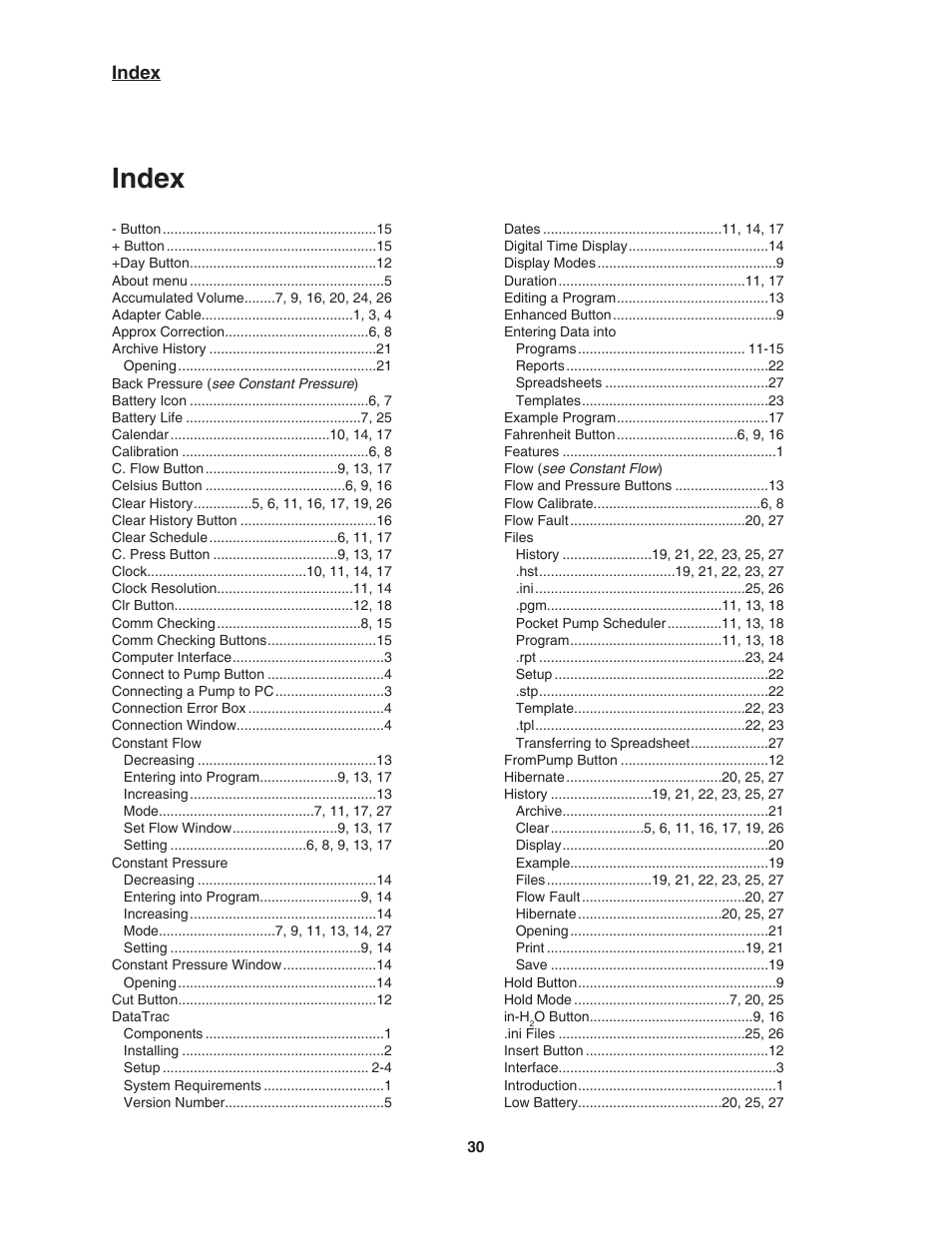 Index | SKC DataTrac for the Pocket Pump User Manual | Page 32 / 33