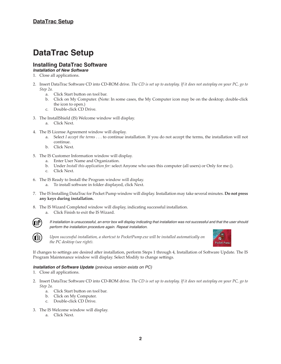 Datatrac setup, Installing datatrac software | SKC DataTrac for the Pocket Pump User Manual | Page 4 / 33