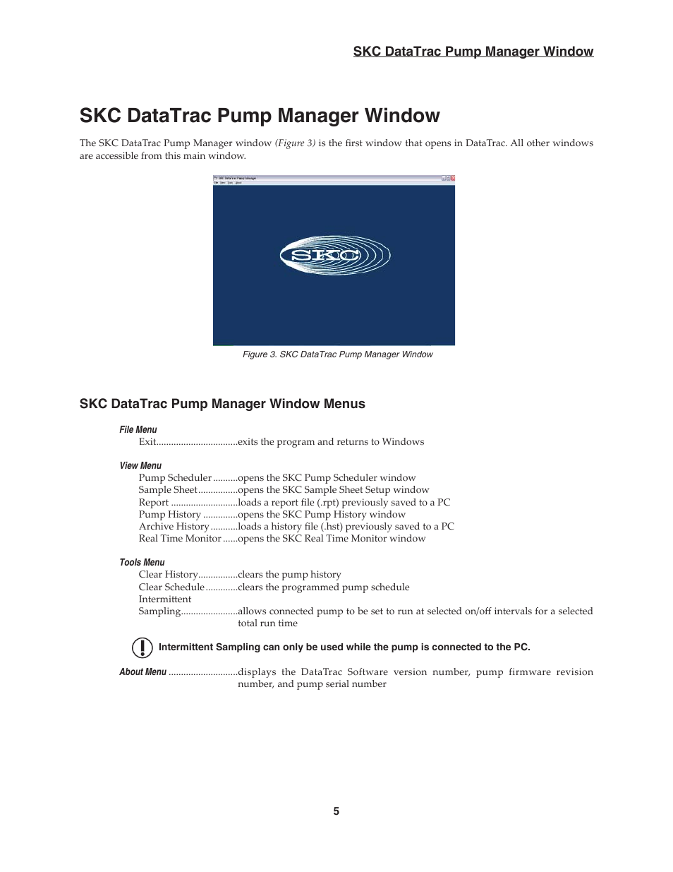 Skc datatrac pump manager window | SKC DataTrac for the Pocket Pump User Manual | Page 7 / 33