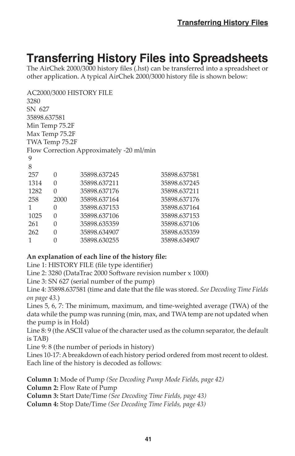 Transferring history files into spreadsheets | SKC DatraTrac 2000 for the AirChek 2000_3000 User Manual | Page 43 / 47