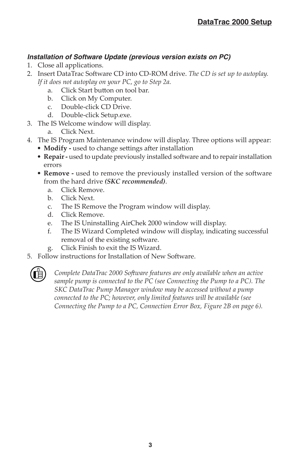 SKC DatraTrac 2000 for the AirChek 2000_3000 User Manual | Page 5 / 47