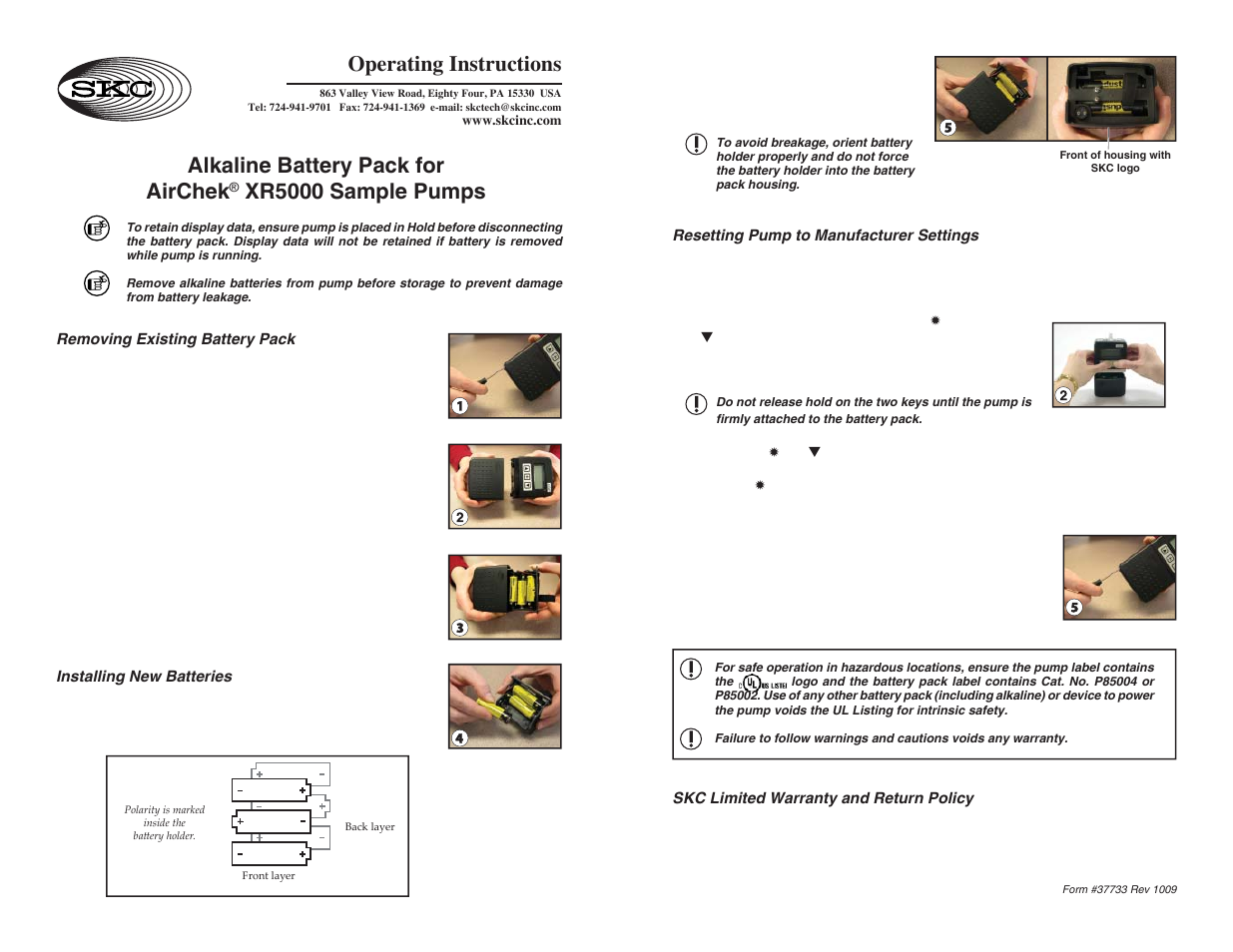 SKC Battery Pack Alkaline for AirChek XR5000 User Manual | 1 page