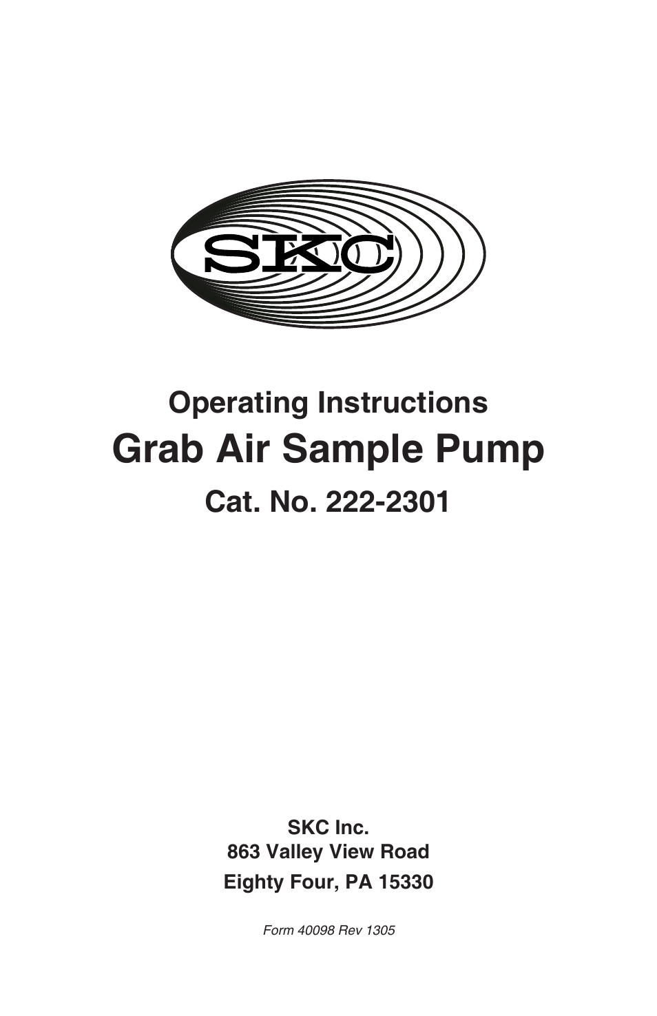 SKC 222-2301 Grab Air Sample Pump User Manual | 6 pages