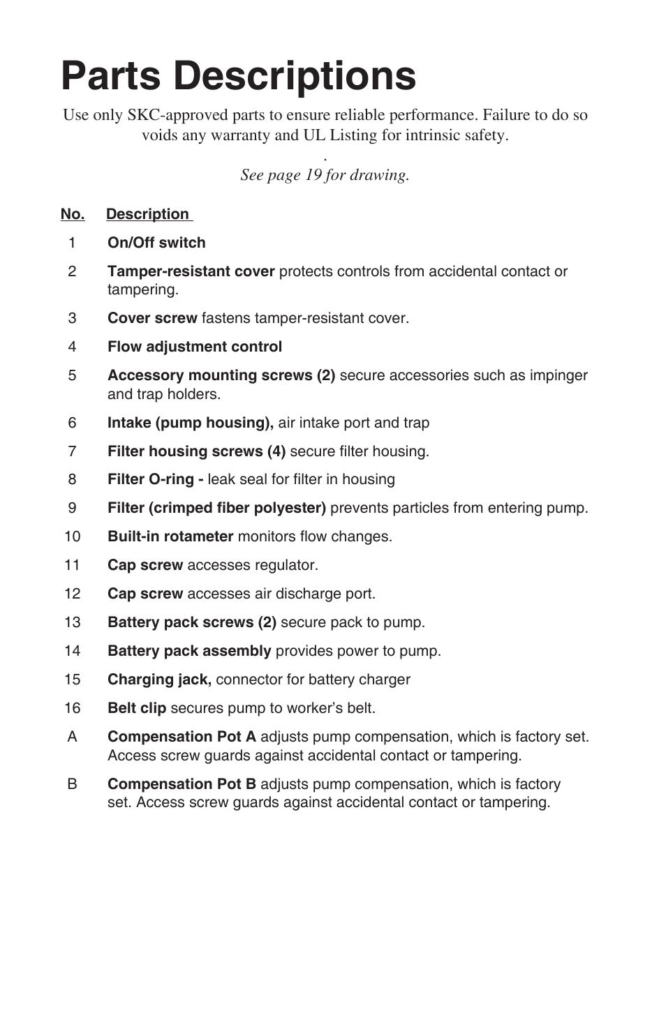 Parts descriptions | SKC 224-44XR Universal Pump User Manual | Page 20 / 25