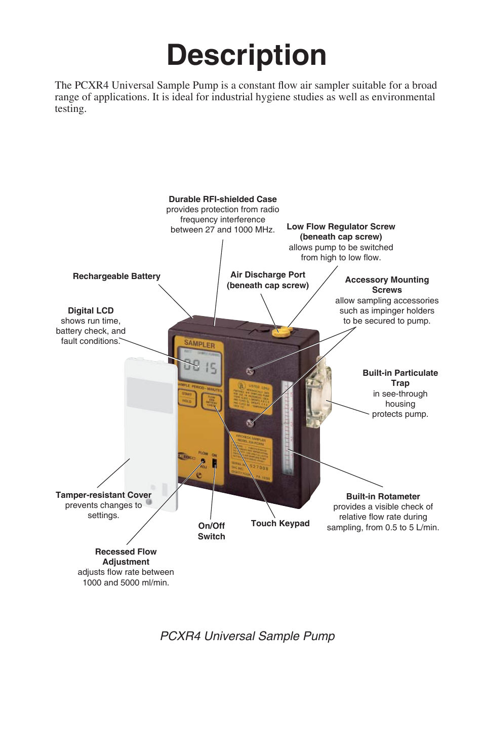 Description, Pcxr4 universal sample pump | SKC 224-PCXR4 Universal Pump User Manual | Page 3 / 27