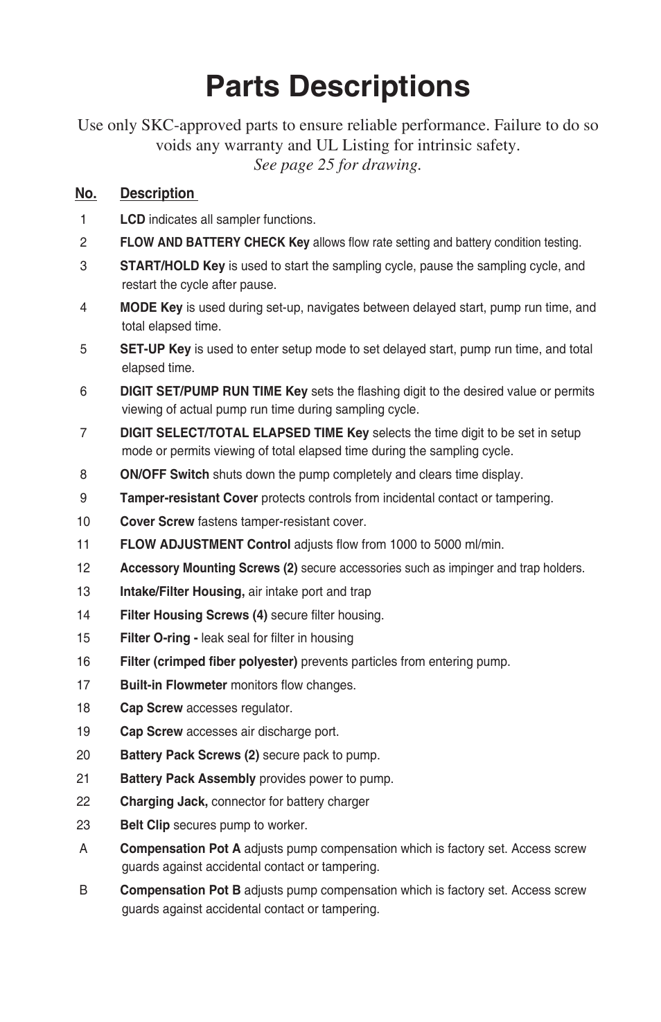 Parts descriptions | SKC 224-PCXR8 Universal Pump User Manual | Page 26 / 30