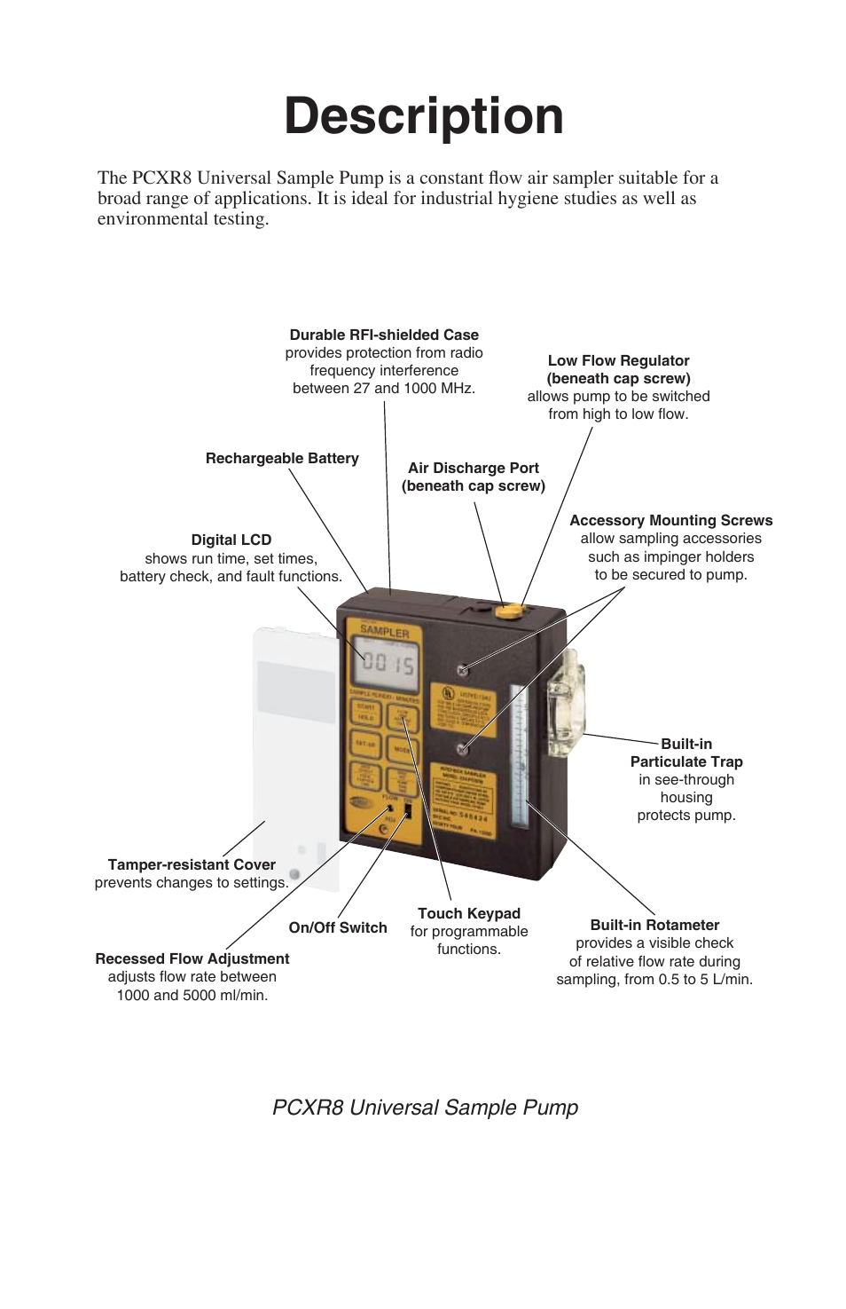 Description, Pcxr8 universal sample pump | SKC 224-PCXR8 Universal Pump User Manual | Page 3 / 30