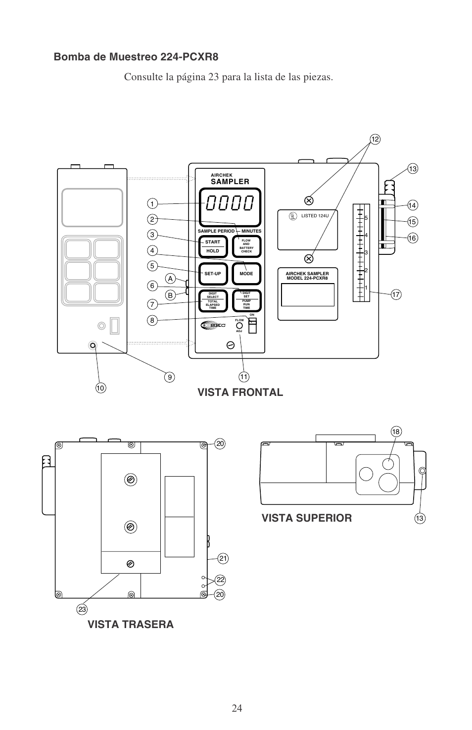 Vista frontal vista trasera vista superior, Back top front | SKC 224-PCXR8 Universal Pump User Manual | Page 26 / 31