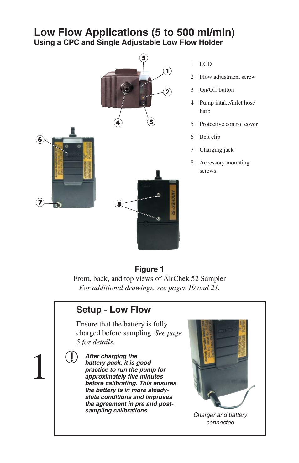 Low flow applications (5 to 500 ml/min), Setup - low flow | SKC 224-52 AirChek 52 User Manual | Page 11 / 25