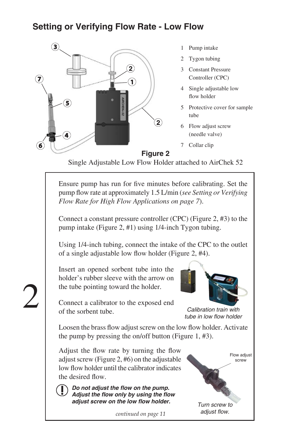 Setting or verifying flow rate - low flow | SKC 224-52 AirChek 52 User Manual | Page 12 / 25