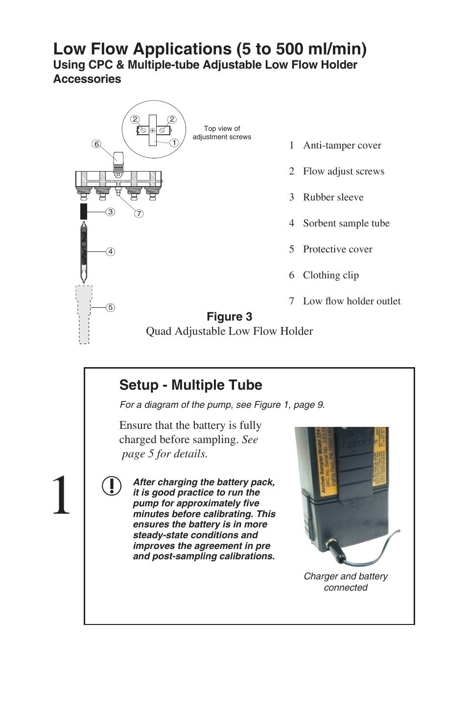 Low flow applications (5 to 500 ml/min), Setup - multiple tube | SKC 224-52 AirChek 52 User Manual | Page 14 / 25