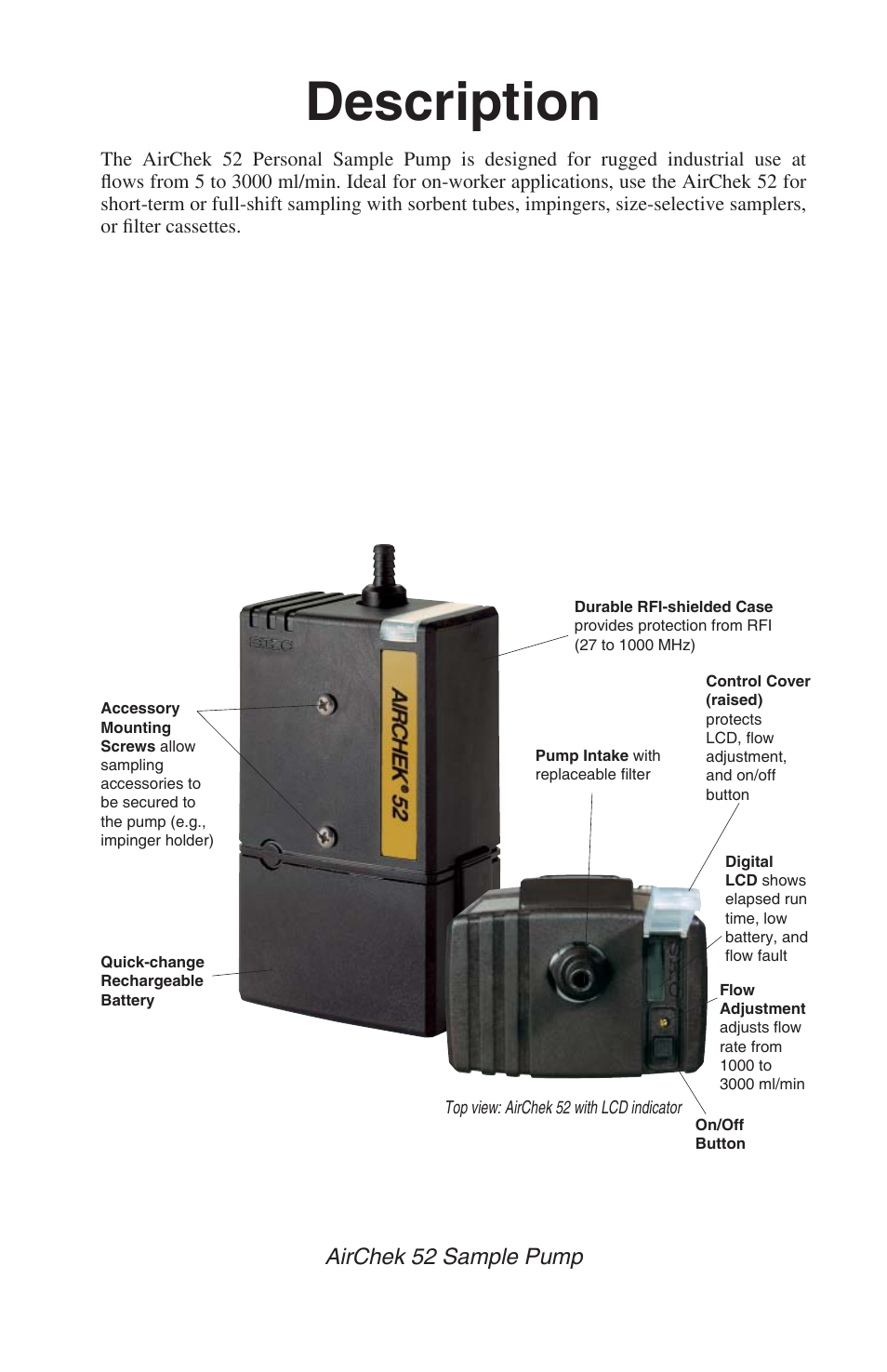 Description | SKC 224-52 AirChek 52 User Manual | Page 3 / 25