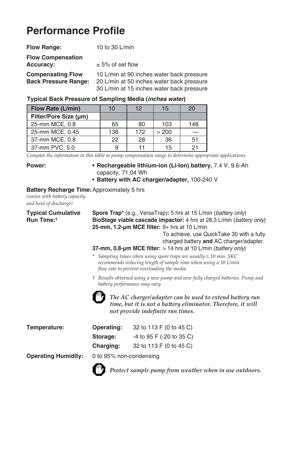 Performance profi le | SKC 228-9530 QuickTake 30 User Manual | Page 5 / 24