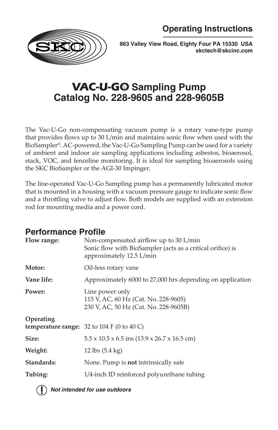 SKC 228-9605 VAC-U-GO Sampler User Manual | 4 pages