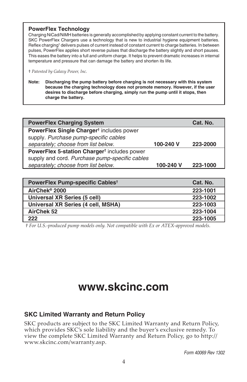 Skc limited warranty and return policy | SKC 223-Series PowerFlex - Single User Manual | Page 4 / 4