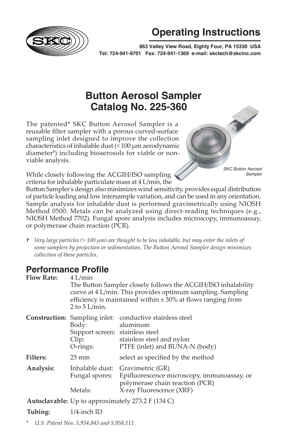 SKC 225-367 Abrasive Blasting Sampler User Manual | 4 pages