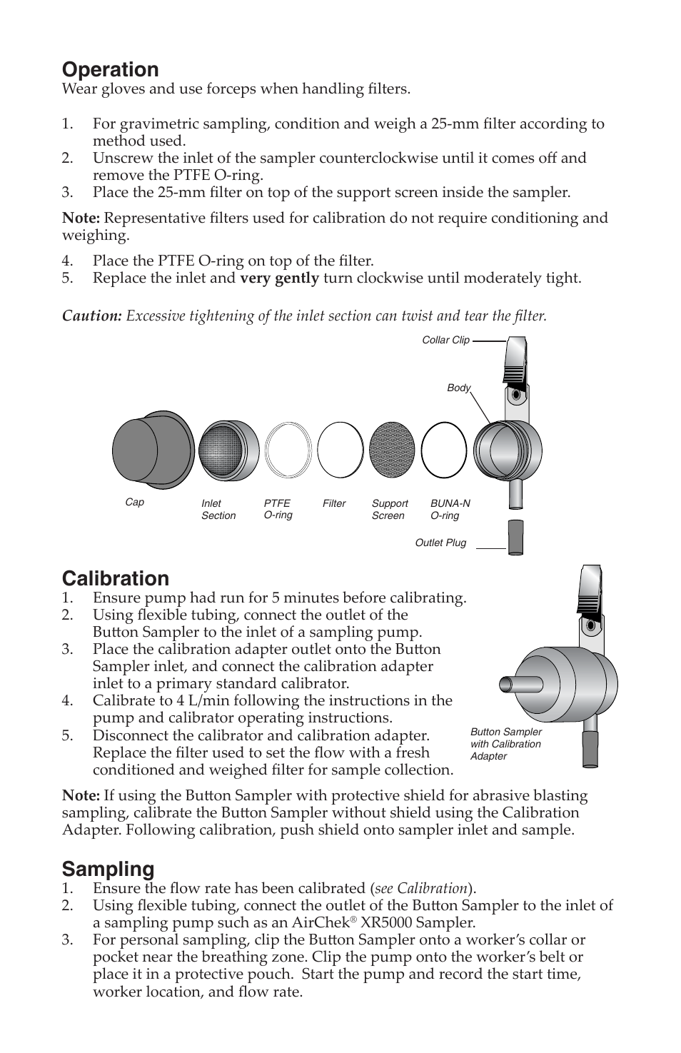 Calibration, Sampling, Operation | SKC 225-367 Abrasive Blasting Sampler User Manual | Page 2 / 4