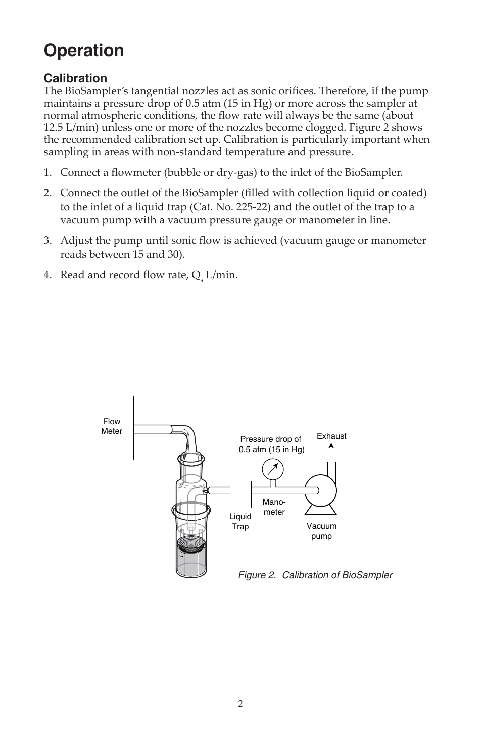 Operation, Calibration | SKC 225-9594 SKC BioSampler User Manual | Page 3 / 9