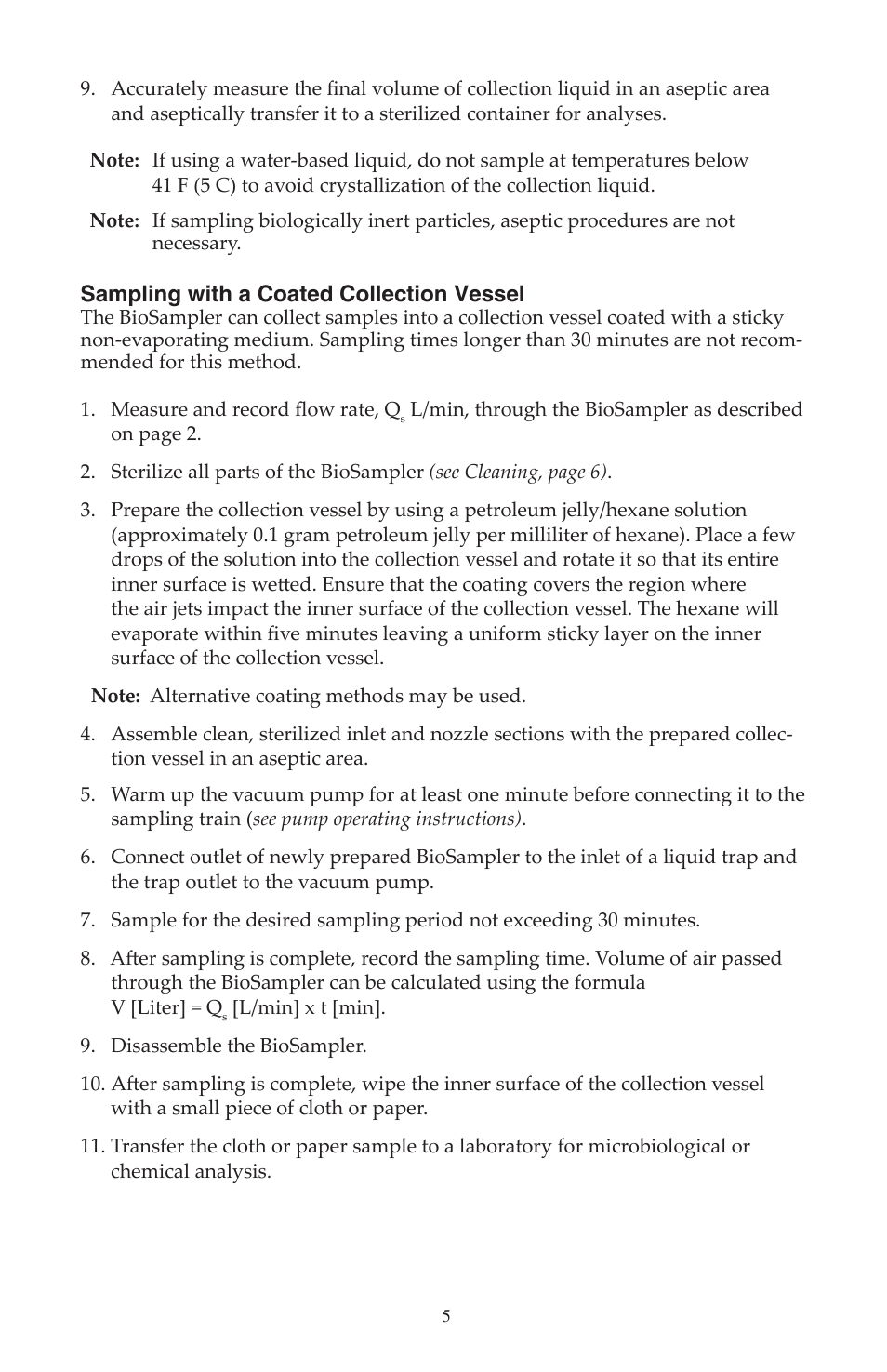 Sampling with a coated collection vessel | SKC 225-9594 SKC BioSampler User Manual | Page 6 / 9