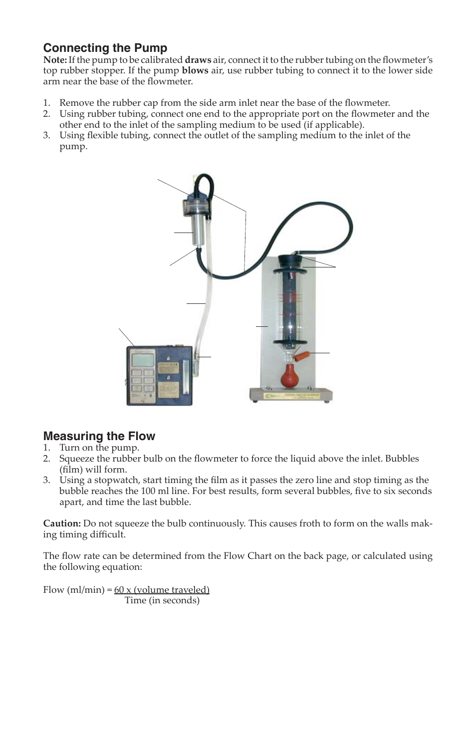 Connecting the pump, Measuring the flow | SKC 303 Film Flowmeter User Manual | Page 2 / 4