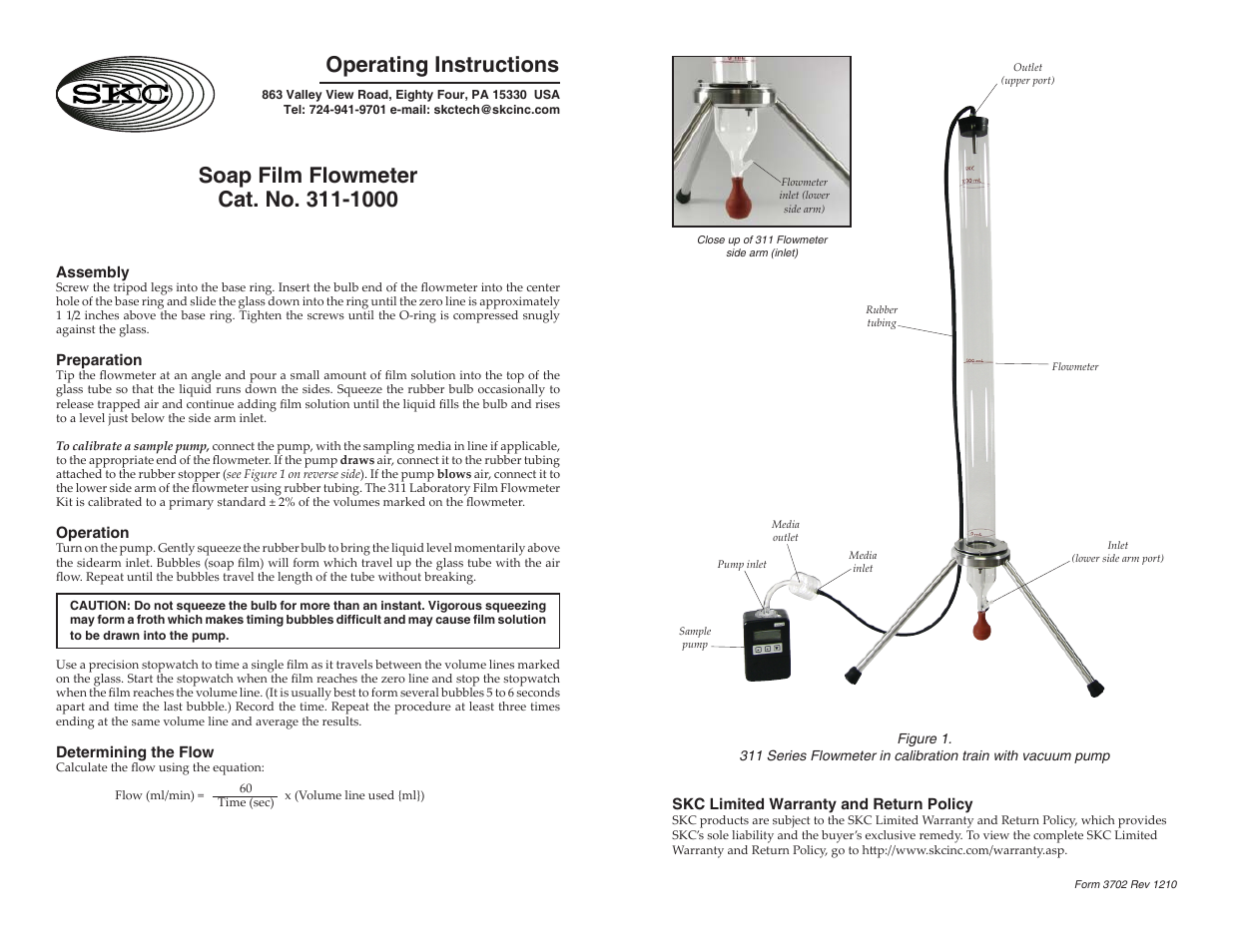 SKC 311 Series Laboratory Film Flowmeters User Manual | 1 page