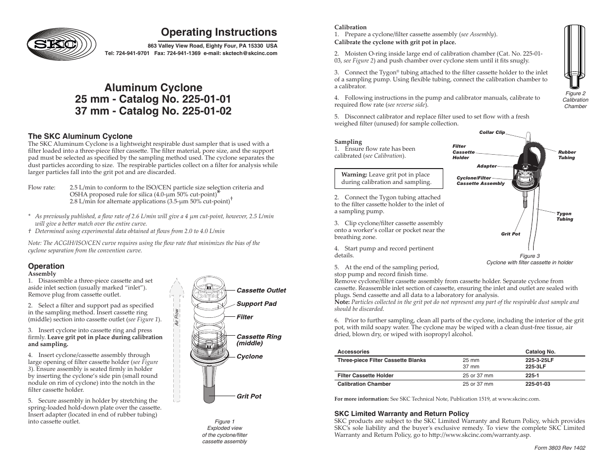 SKC 225-01-01_02 Respirable Dust Aluminum Cyclone User Manual | 1 page