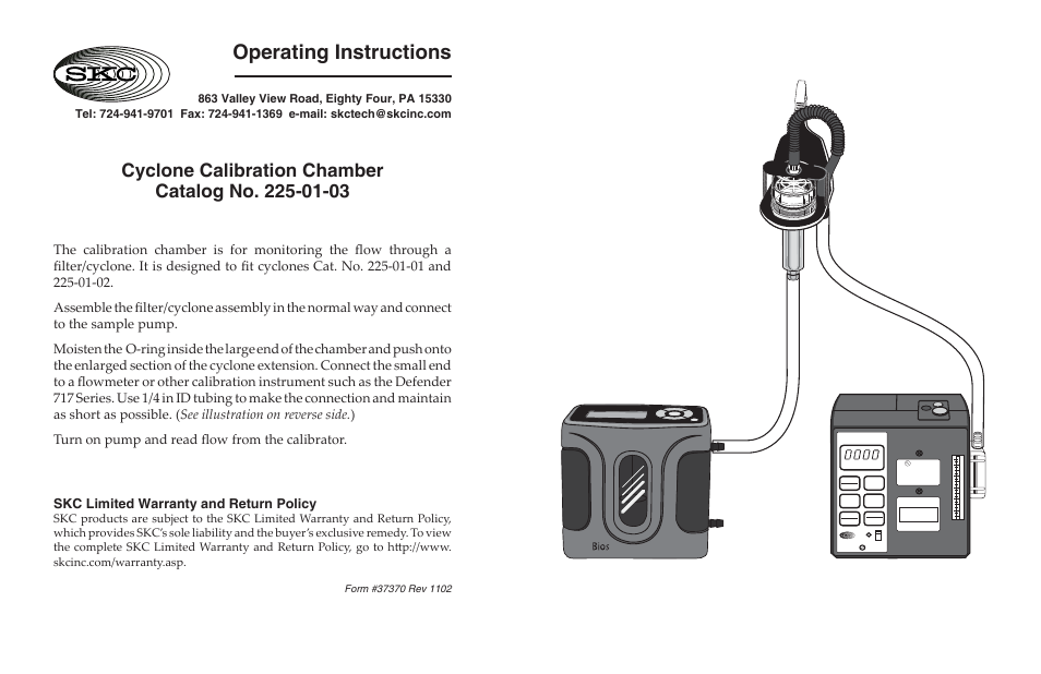 SKC 225-01-03 Cyclone Calibration Chamber User Manual | 1 page