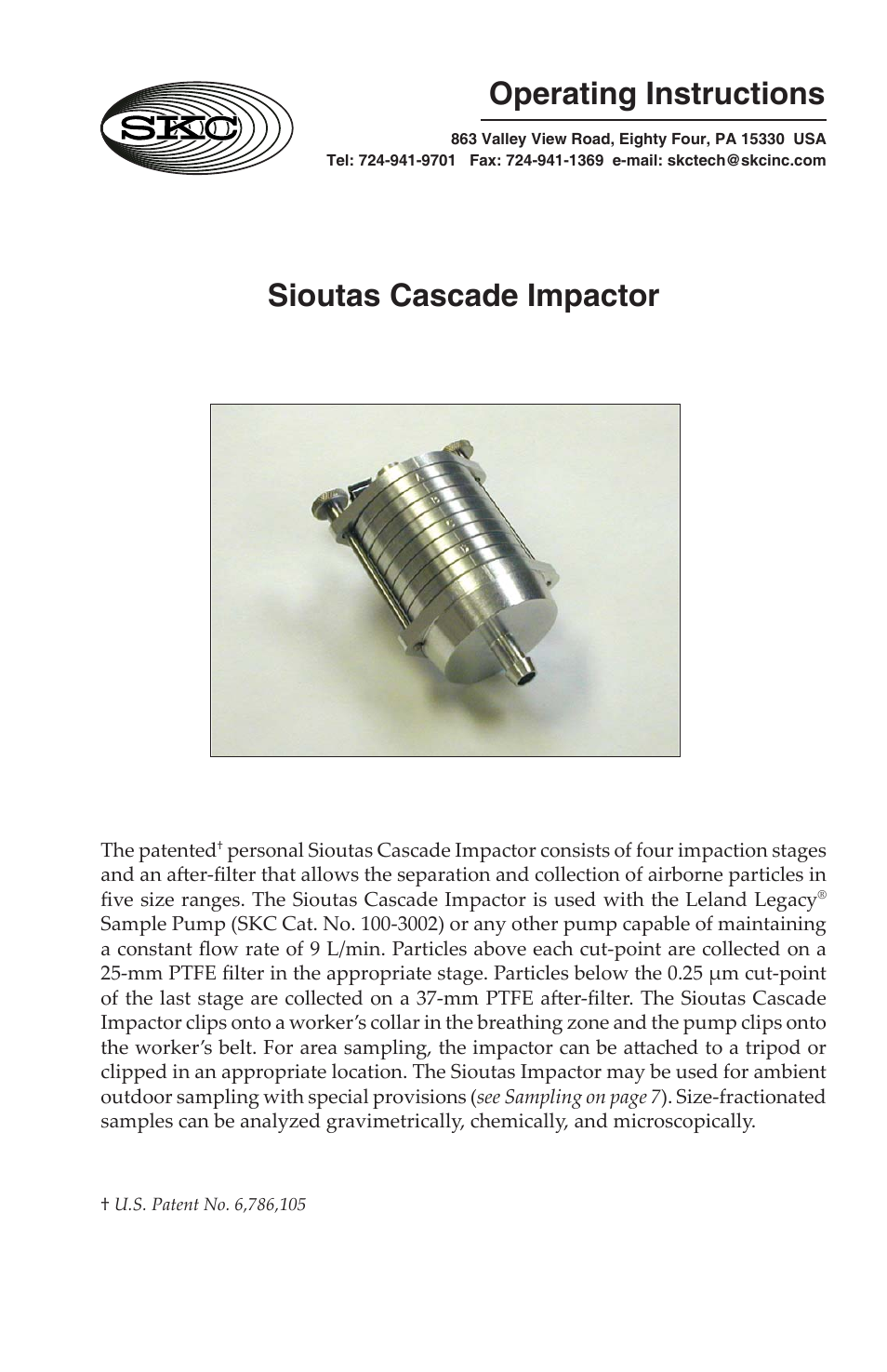 SKC 225-370 Sioutas Cascade Impactor User Manual | 12 pages