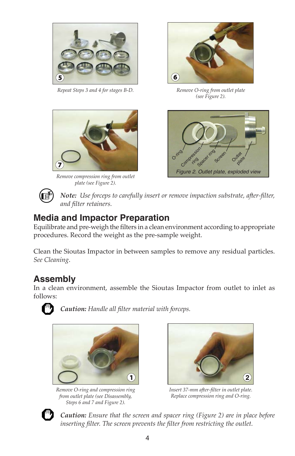 Media and impactor preparation, Assembly | SKC 225-370 Sioutas Cascade Impactor User Manual | Page 4 / 12