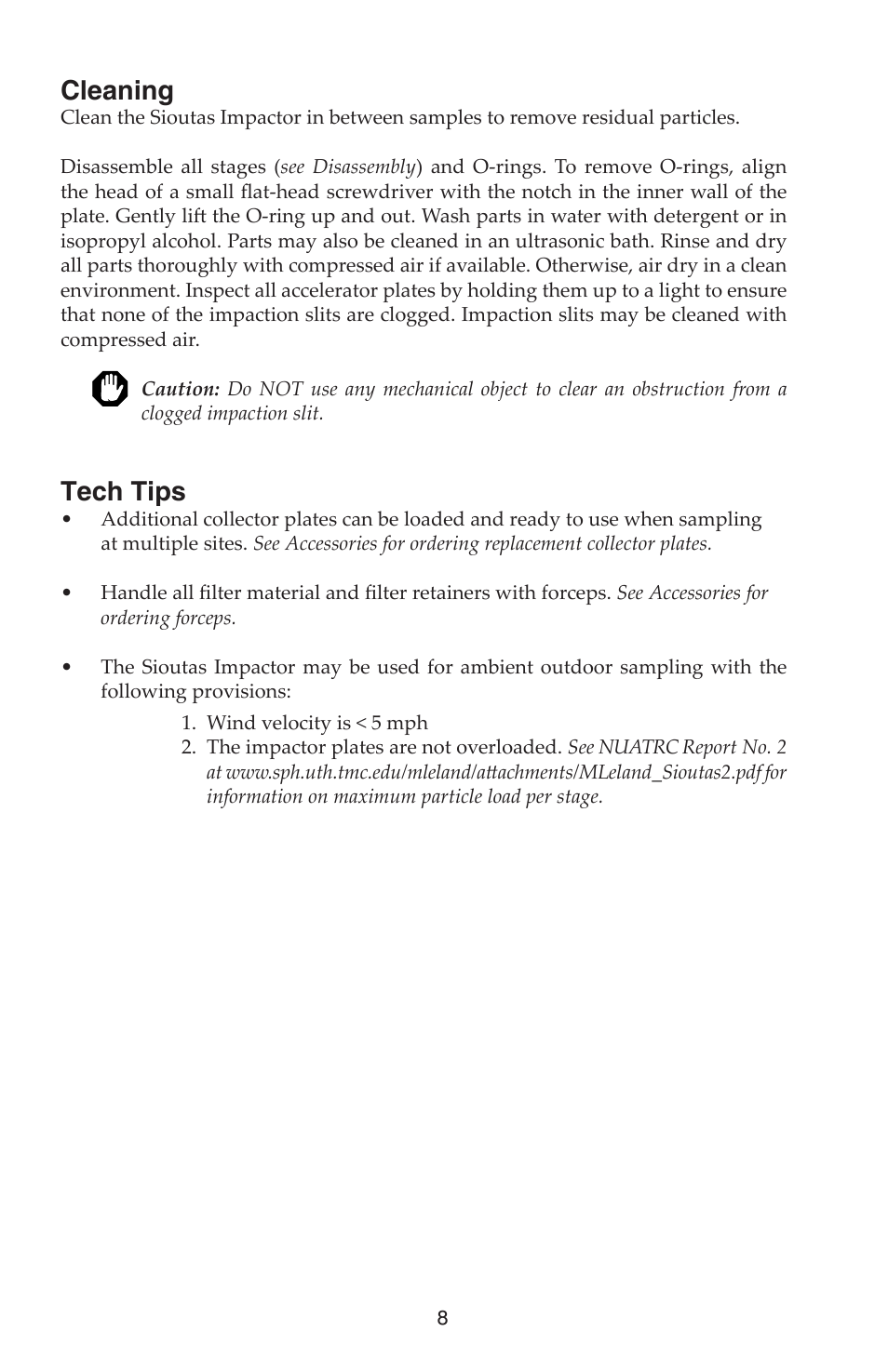 Cleaning, Tech tips | SKC 225-370 Sioutas Cascade Impactor User Manual | Page 8 / 12