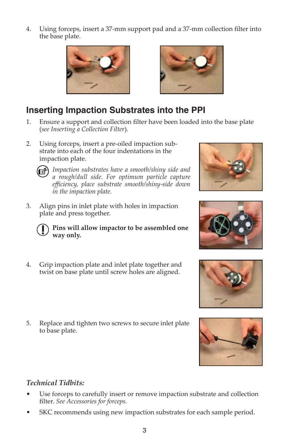 Inserting impaction substrates into the ppi | SKC 225-380 Parallel Particle Impactor User Manual | Page 3 / 8