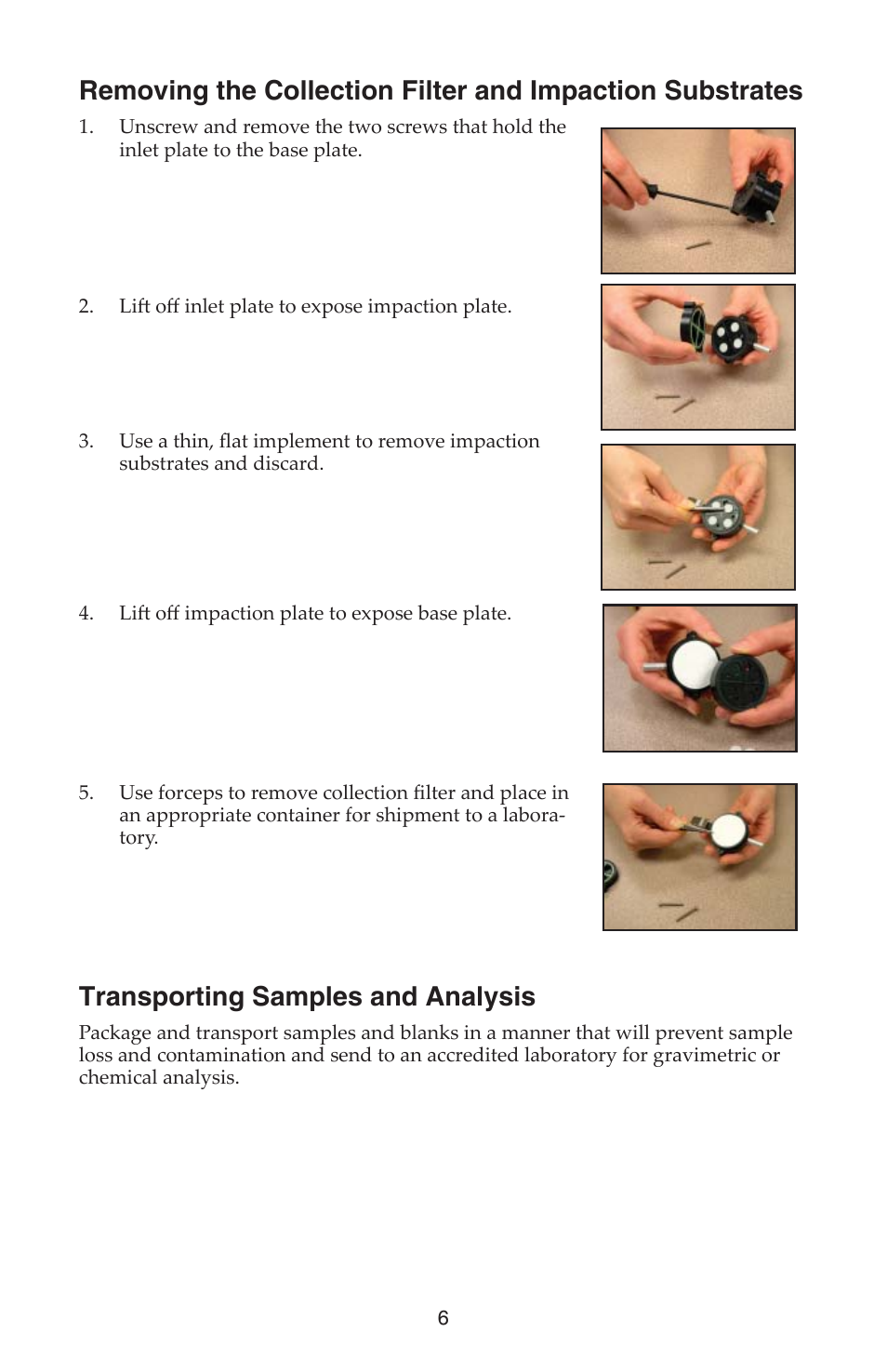 Transporting samples and analysis | SKC 225-380 Parallel Particle Impactor User Manual | Page 6 / 8