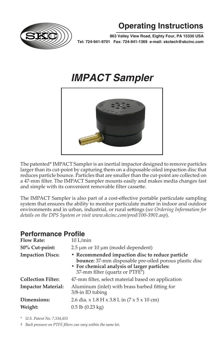 SKC 225-390 IMPACT Sampler User Manual | 8 pages