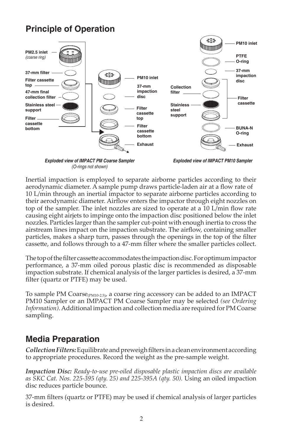 Principle of operation, Media preparation | SKC 225-390 IMPACT Sampler User Manual | Page 2 / 8