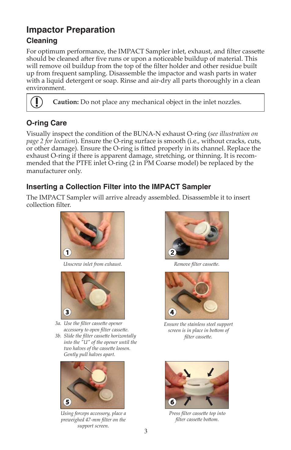 Impactor preparation, Cleaning, O-ring care | SKC 225-390 IMPACT Sampler User Manual | Page 3 / 8