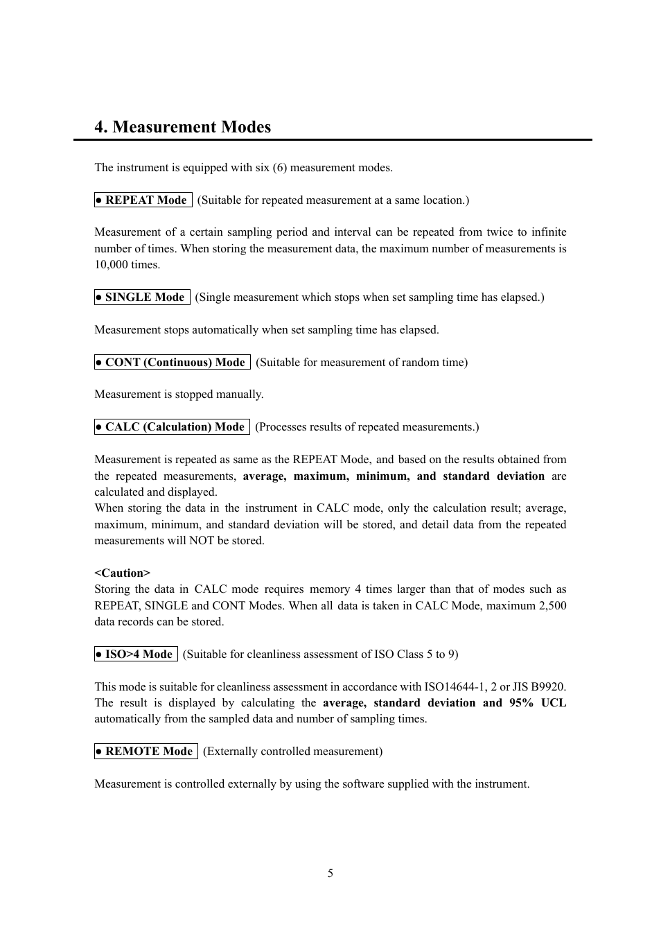 Measurement modes | KANOMAX 3887 Handheld Particle Counter User Manual | Page 12 / 46