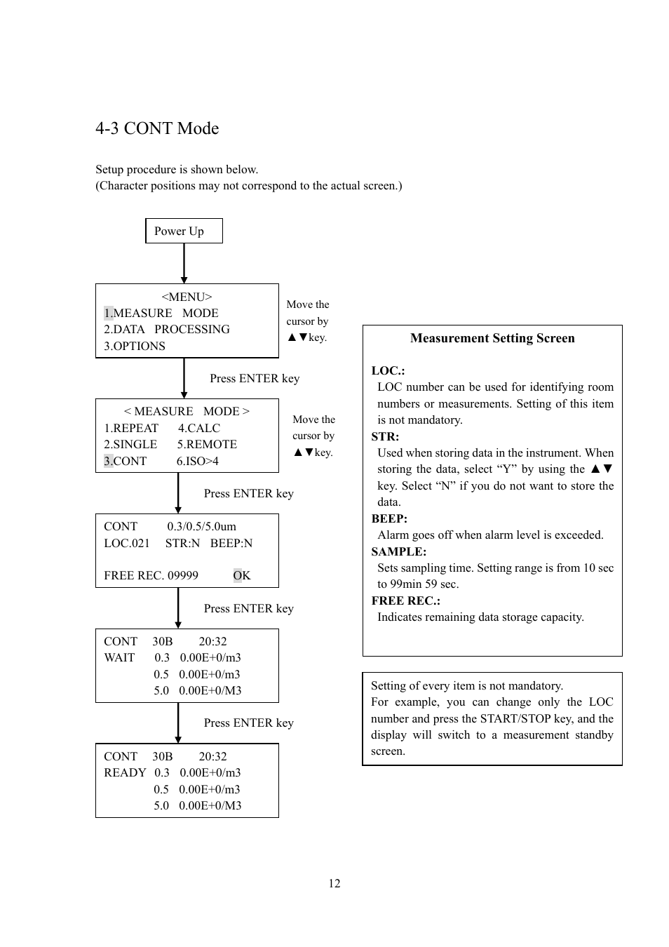 3 cont mode | KANOMAX 3887 Handheld Particle Counter User Manual | Page 19 / 46