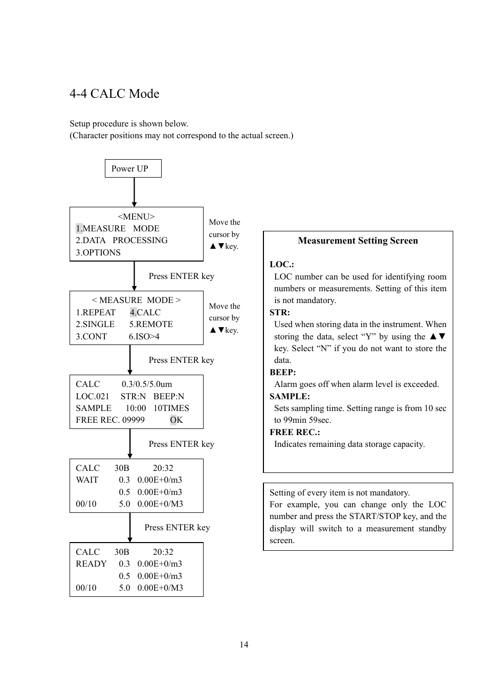 4 calc mode | KANOMAX 3887 Handheld Particle Counter User Manual | Page 21 / 46