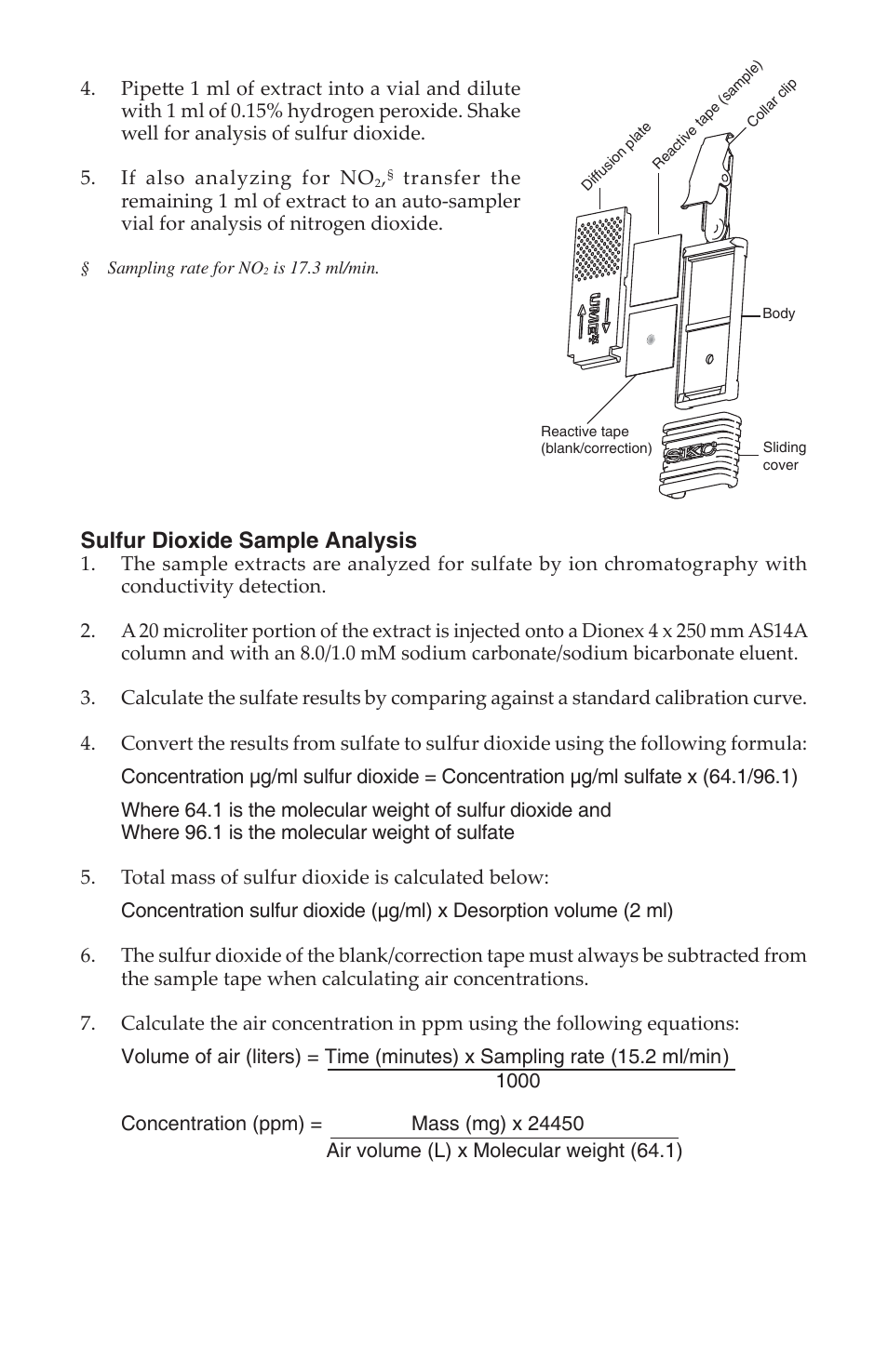 Sulfur dioxide sample analysis | SKC 500-200 UMEx 200 Passive Sampler for Sulfur Dioxide User Manual | Page 3 / 4