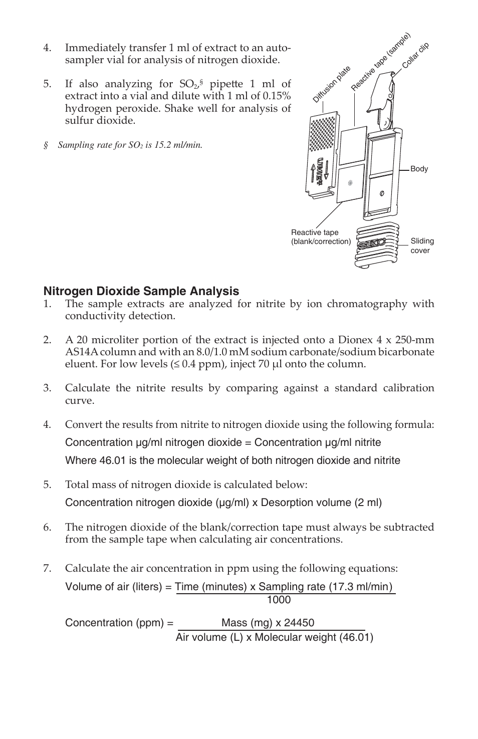 Nitrogen dioxide sample analysis | SKC 500-200 UMEx 200 Passive Sampler for Nitrogen Dioxide User Manual | Page 3 / 4