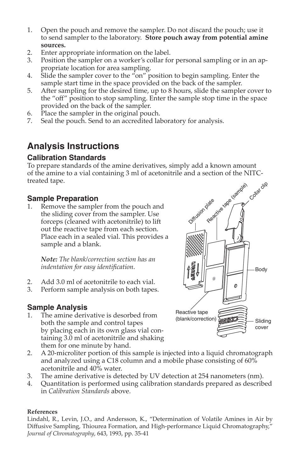 Analysis instructions, Calibration standards, Sample preparation | Sample analysis | SKC 500-400 UMEx 400 Passive Sampler for Amines User Manual | Page 3 / 4