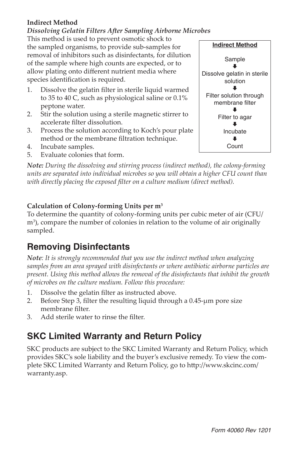 Removing disinfectants, Skc limited warranty and return policy | SKC 225-95 Series Gelatin Filters User Manual | Page 4 / 4