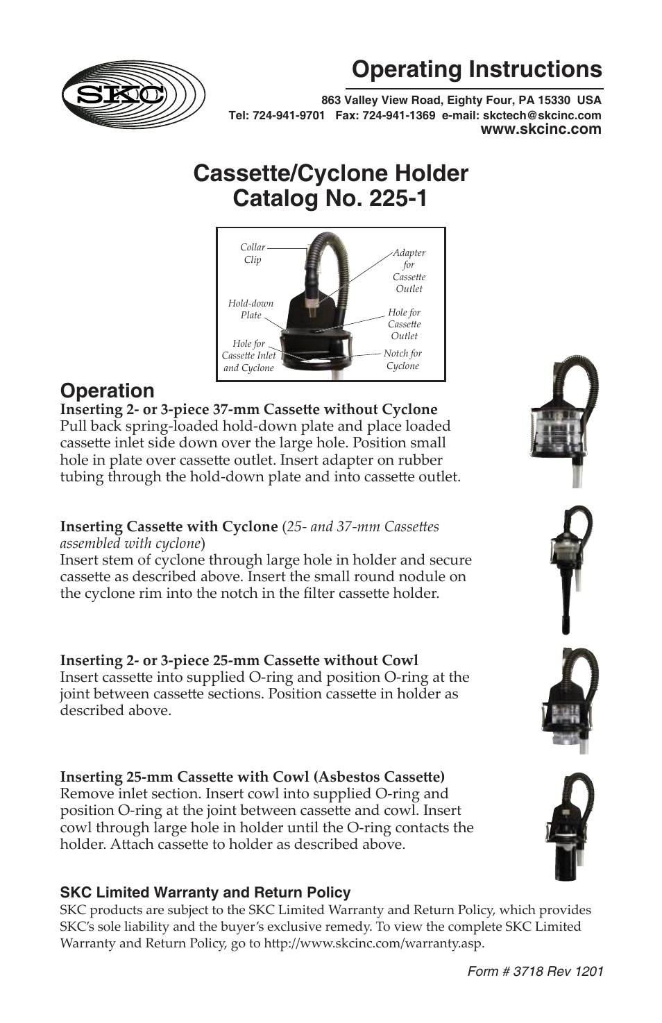 SKC 225-1 Cassette_Cyclone Holder User Manual | 1 page
