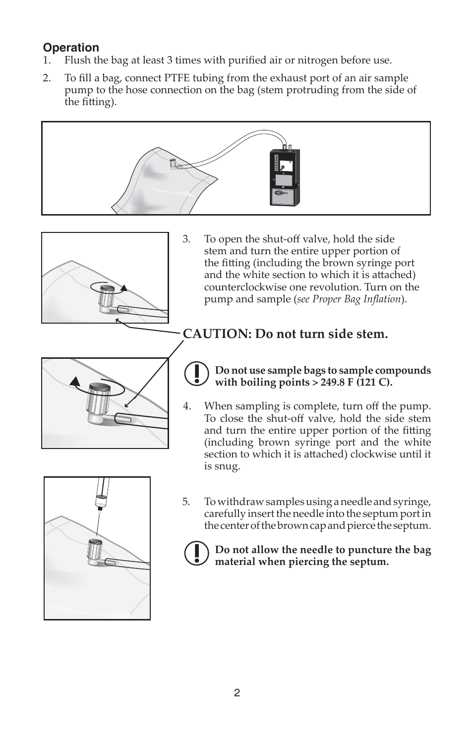 Caution: do not turn side stem | SKC 232, 236, 252, 262 Series Single Polypropylene Fitted Bag User Manual | Page 2 / 4