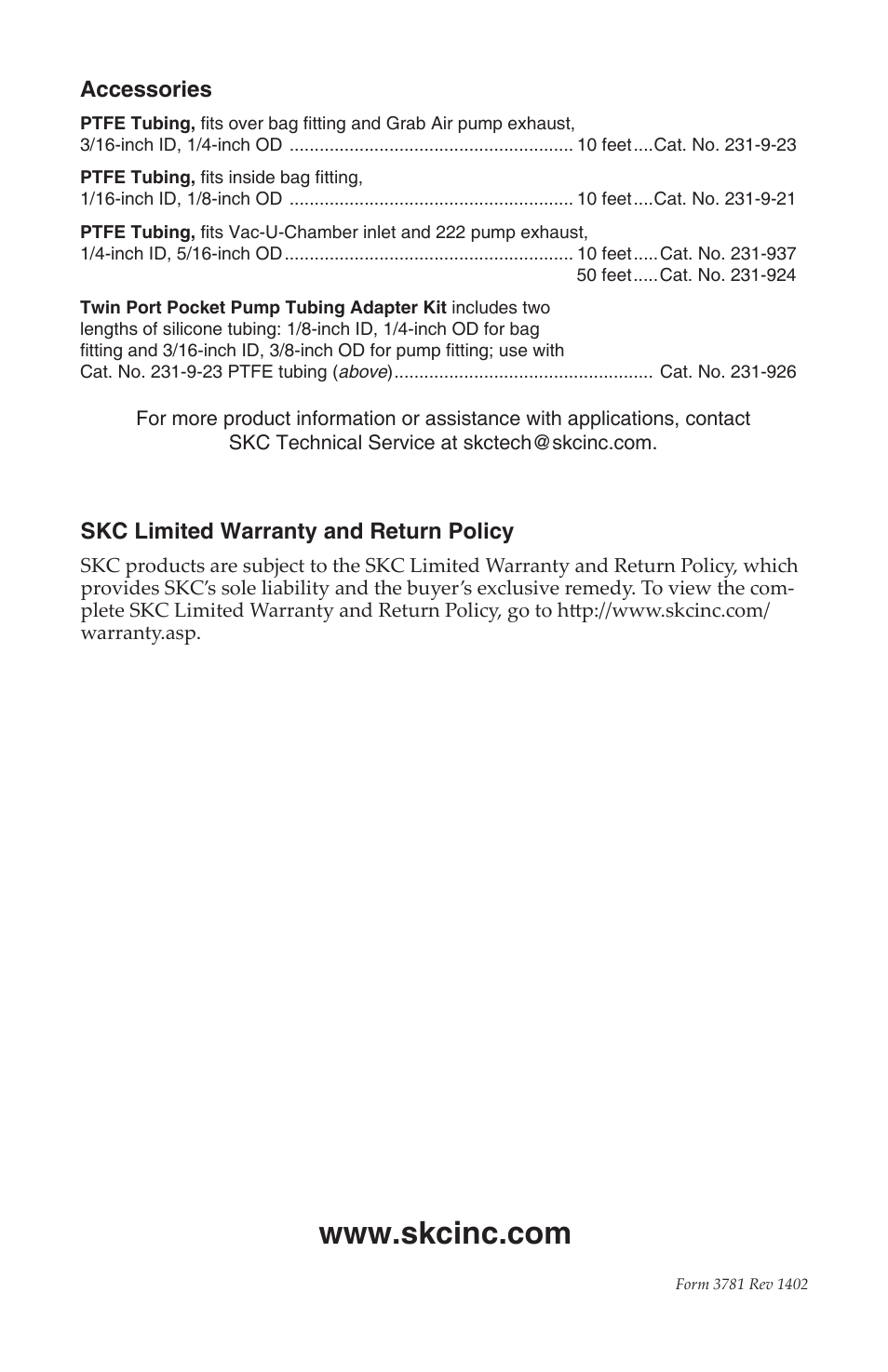 SKC 232, 236, 252, 262 Series Single Polypropylene Fitted Bag User Manual | Page 4 / 4