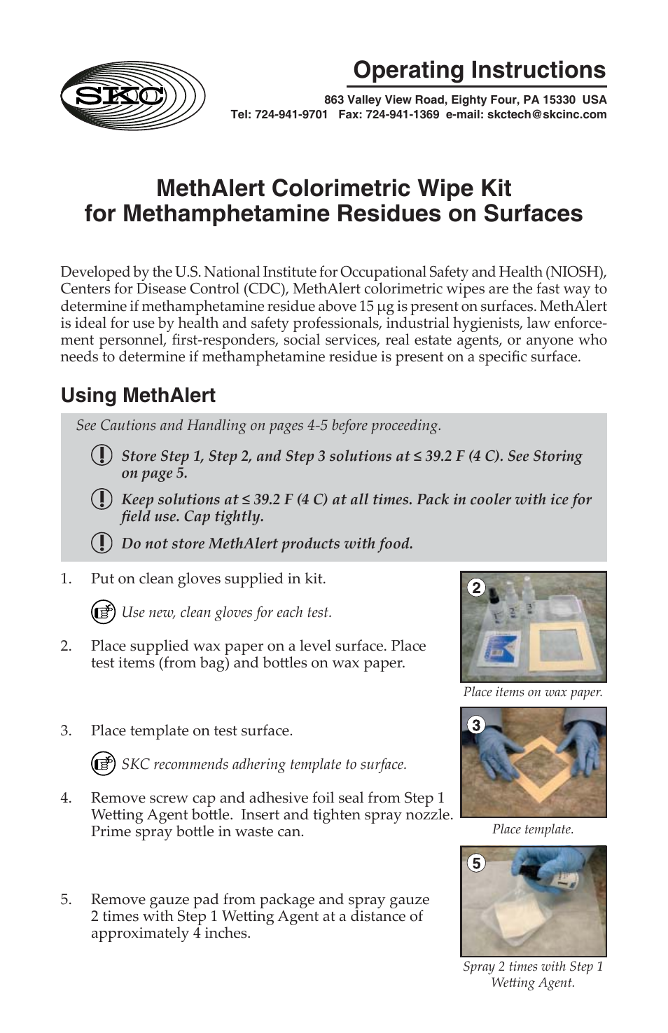SKC 560-001 MethAlert Kit Colorimetric Wipe Kit User Manual | 7 pages