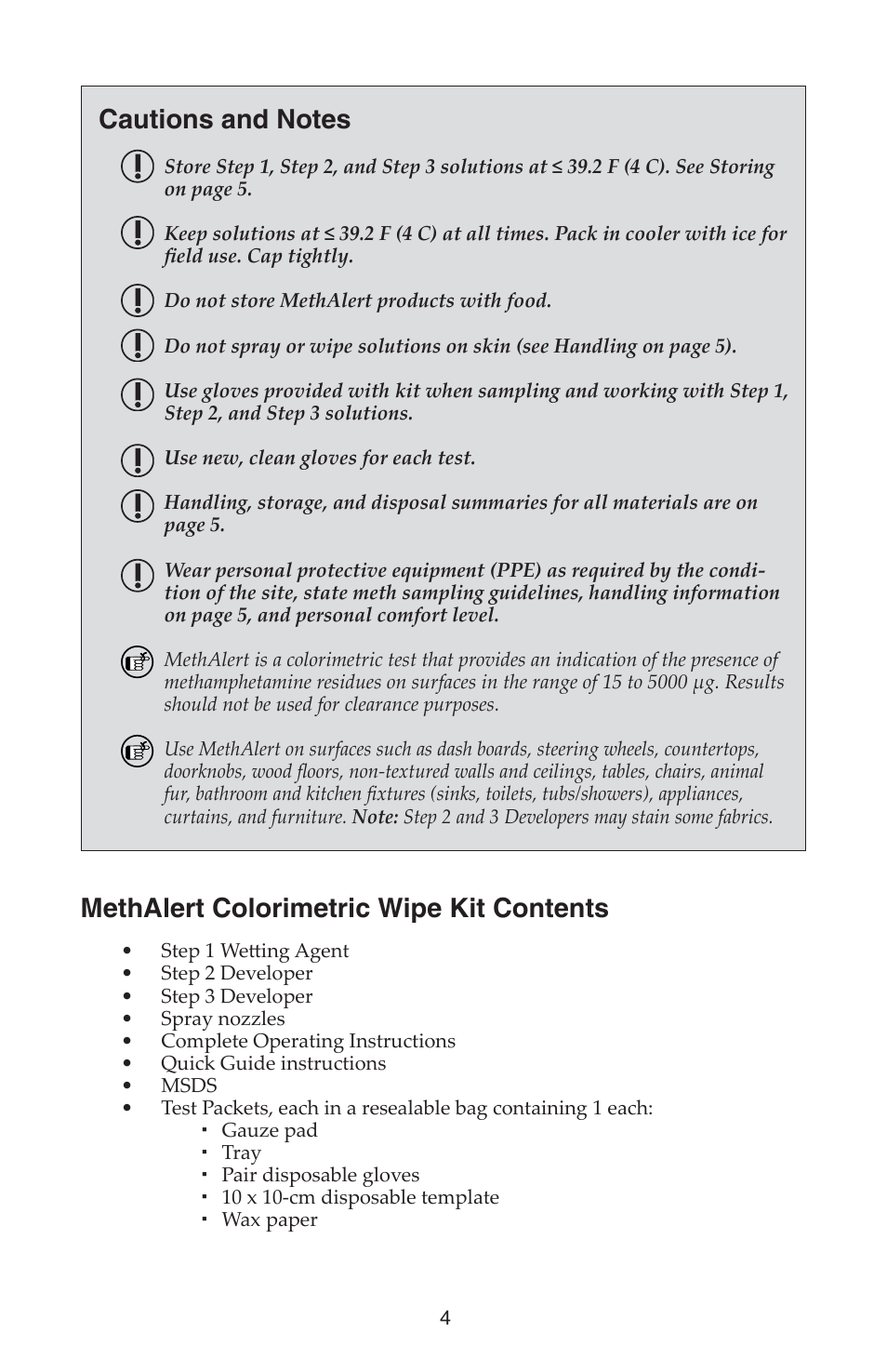 Methalert colorimetric wipe kit contents | SKC 560-001 MethAlert Kit Colorimetric Wipe Kit User Manual | Page 4 / 7