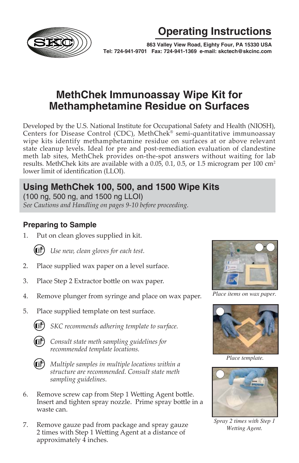 SKC 560-002 MethChek Immunoassay Wipe Kit User Manual | 12 pages