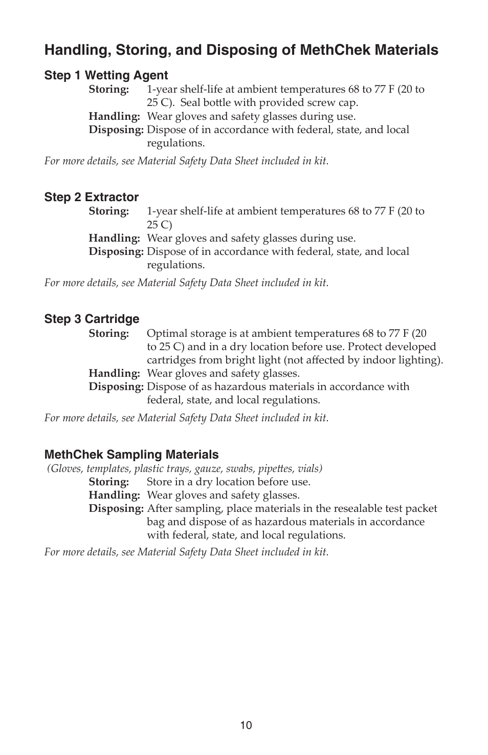 SKC 560-002 MethChek Immunoassay Wipe Kit User Manual | Page 10 / 12